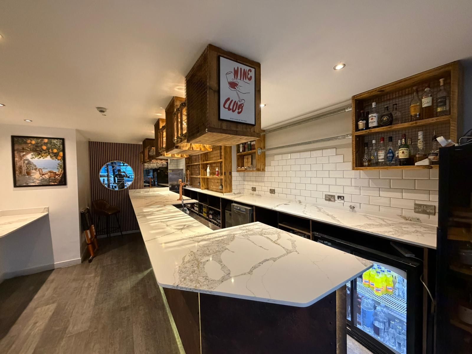 Marble bar counter in a wine bar